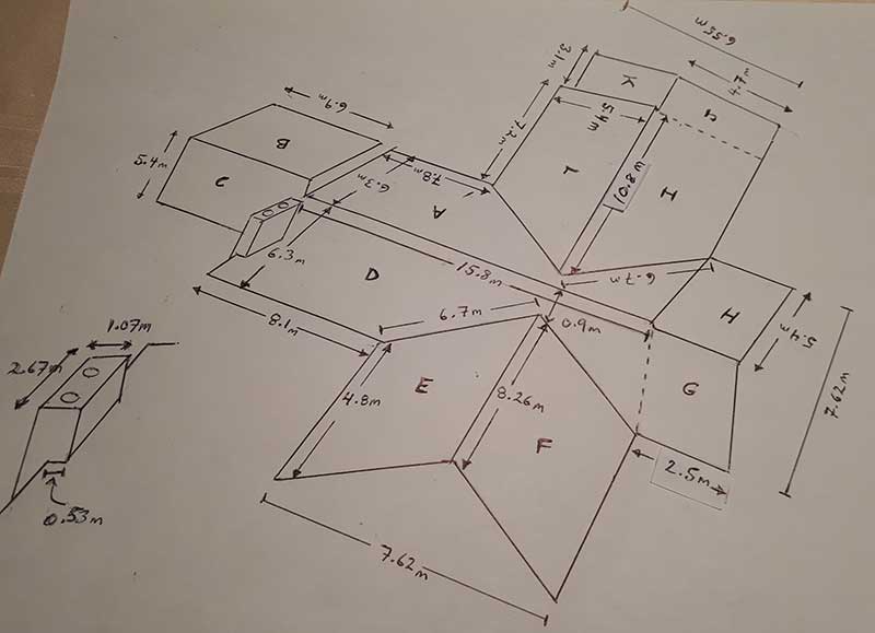 Costura alzada, techo, mano, dibujos, referencia.