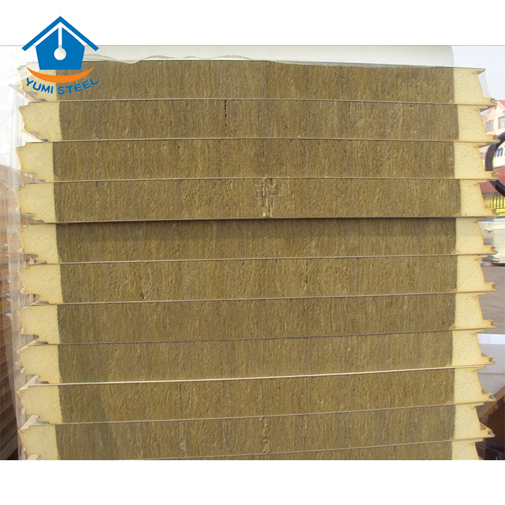 Panel sándwich de lana de roca de alta densidad de 100 mm con bordes de PU para pared