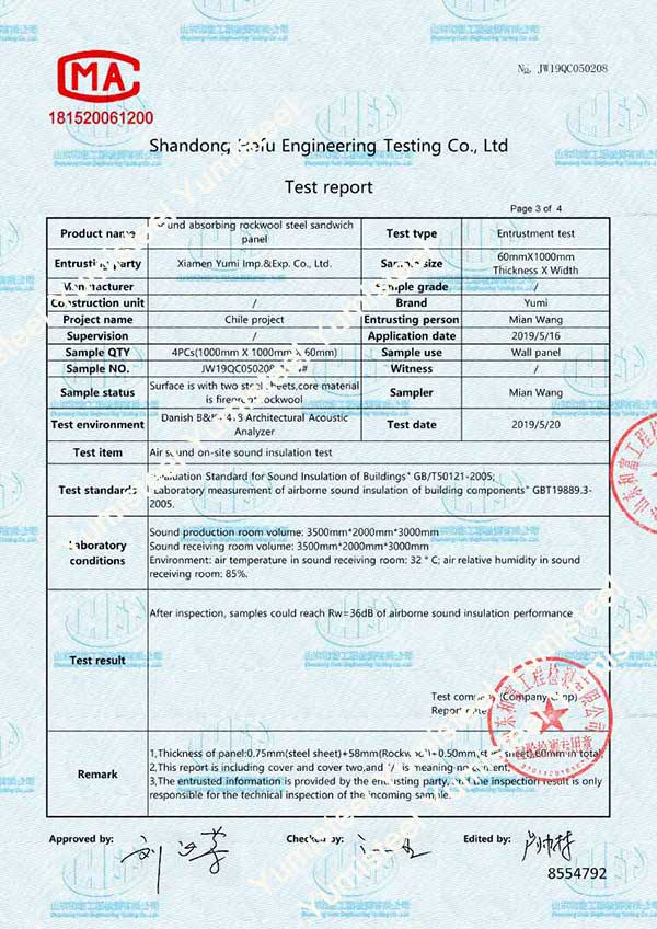 informe de prueba de panel a prueba de sonido